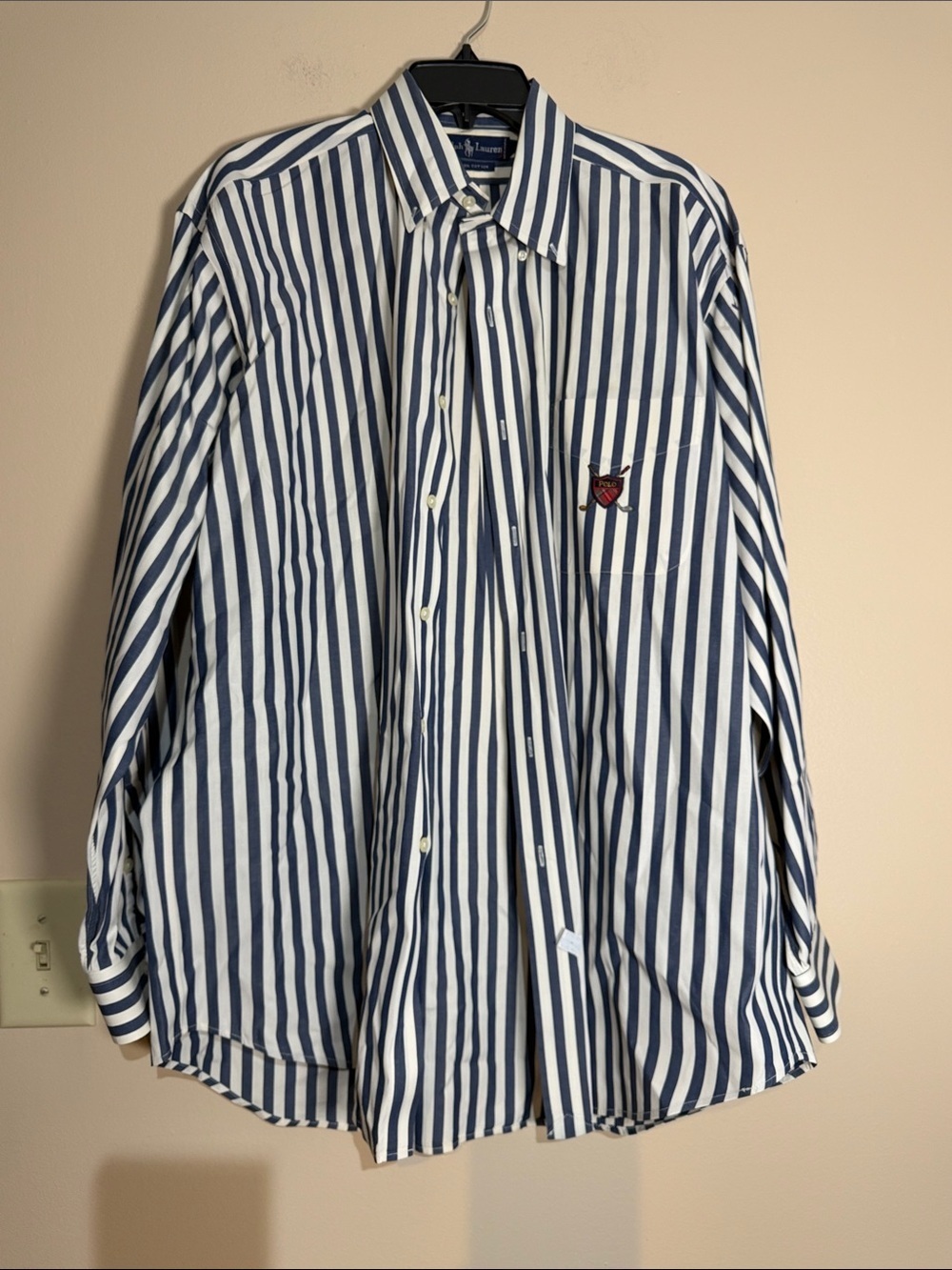Vintage Polo by Ralph Lauren Navy and White Vertical Stripe Button-Down Shirt